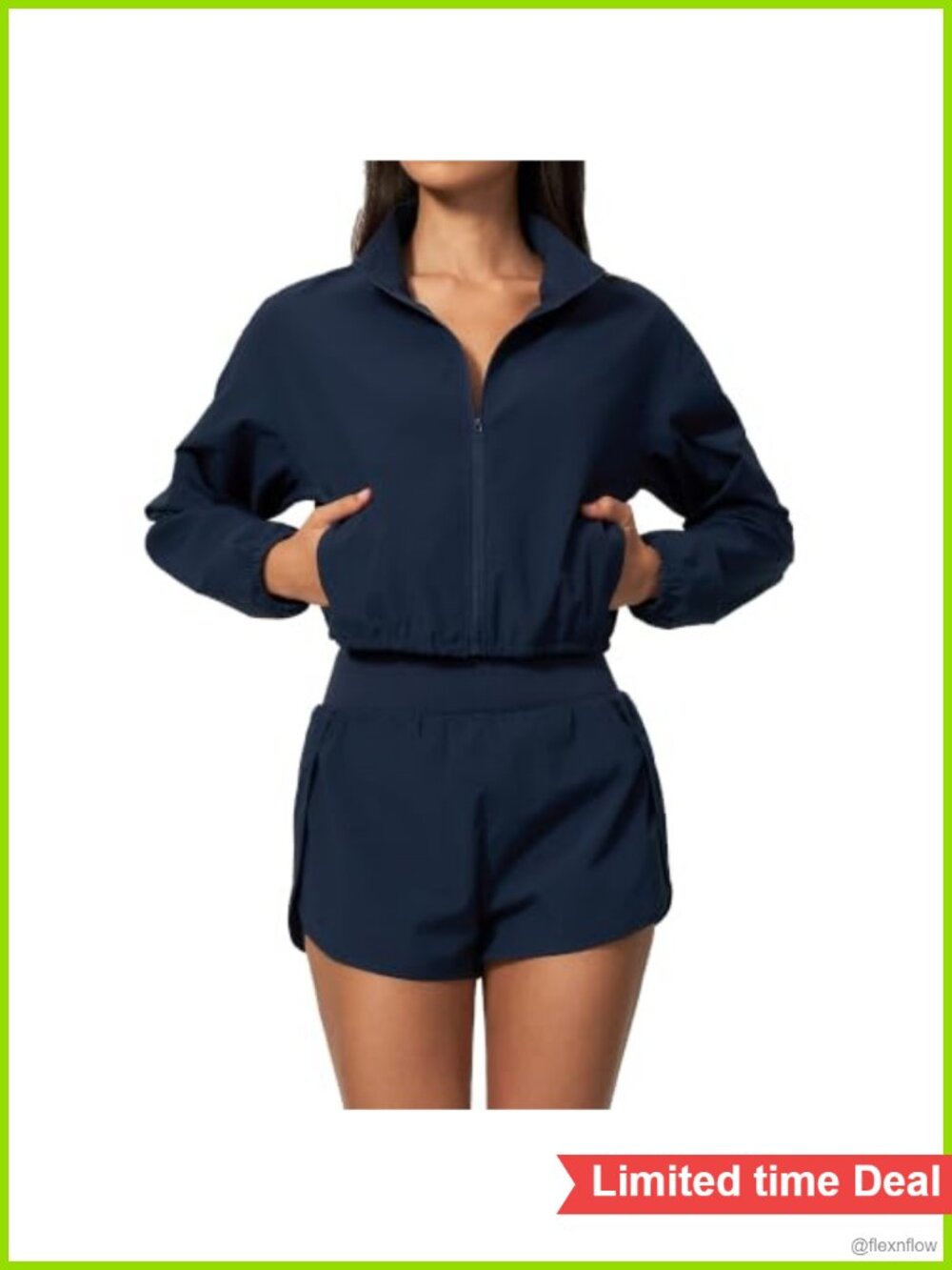 Women's 2 Piece Workout Set Cropped Jacket & Athletic Shorts Polyester
